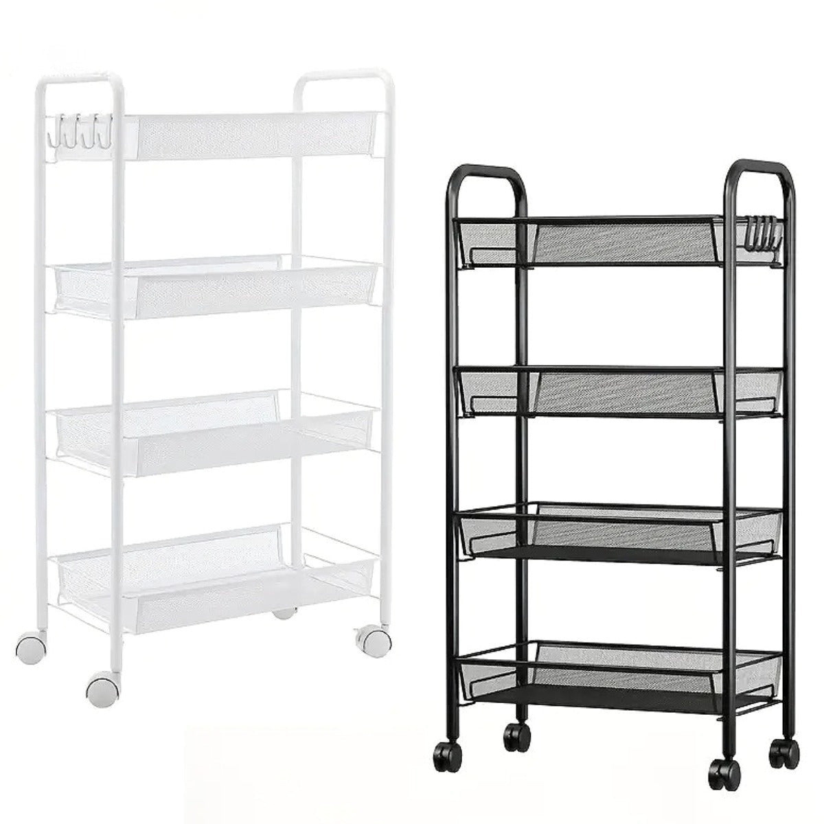 Carrello 4 Ripiani con Ruote Girevoli 360° - Capacità 40kg - Ripiani Regolabili per Cucina Bagno Ufficio