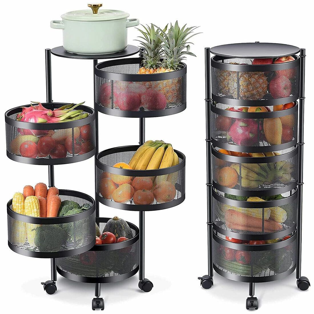 5-Tier Metal Kitchen Trolley Cart with 360° Wheels - Rolling Storage Organizer