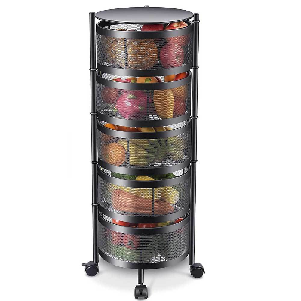 5-Tier Metal Kitchen Trolley Cart with 360° Wheels - Rolling Storage Organizer