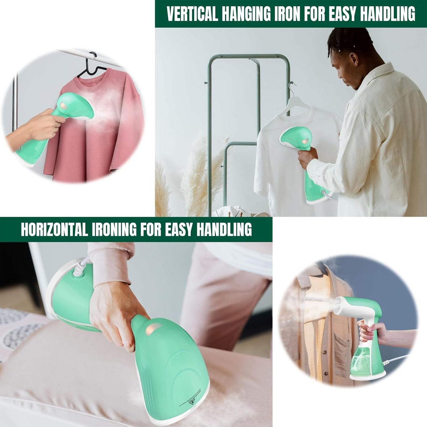 Ferro da Stiro a Vapore Portatile DAYPLUS 1500W - Stiratrice Verticale da Viaggio con Serbatoio 300ml