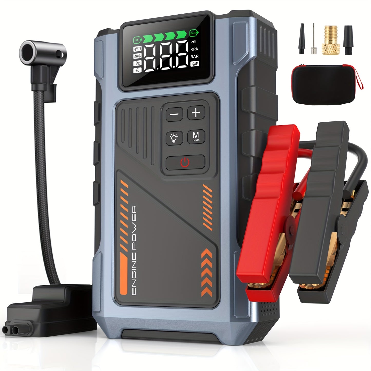 Avviatore Emergenza Auto 12000mAh 6000A con Compressore Aria 150PSI - Jump Starter Power Bank 12V con Display LCD per Auto e Moto
