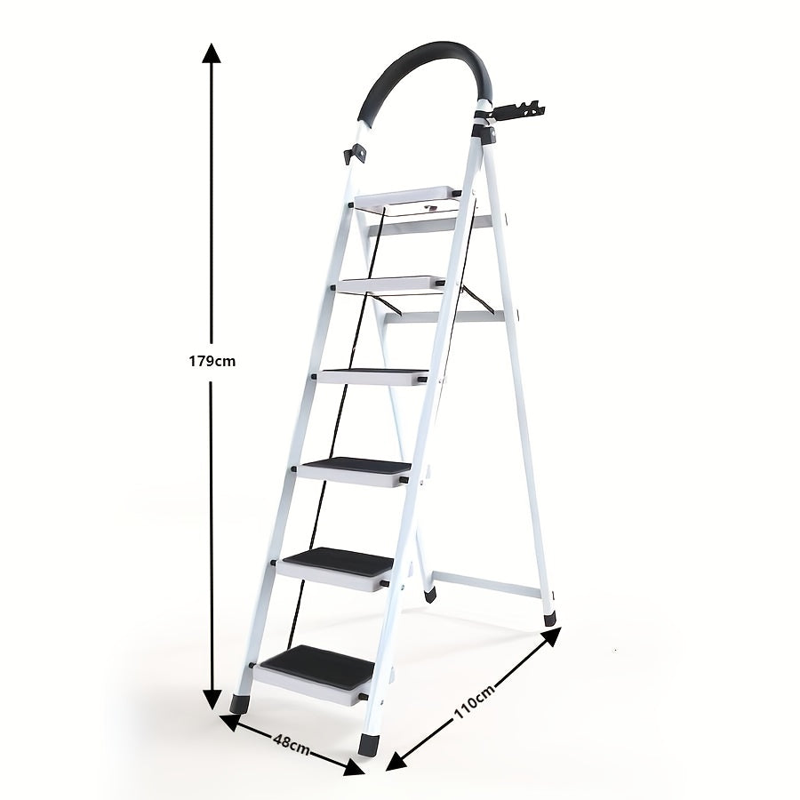 Scala Pieghevole 3-6 Gradini in Metallo | Antiscivolo, Robusta e Portatile per Casa e Officina