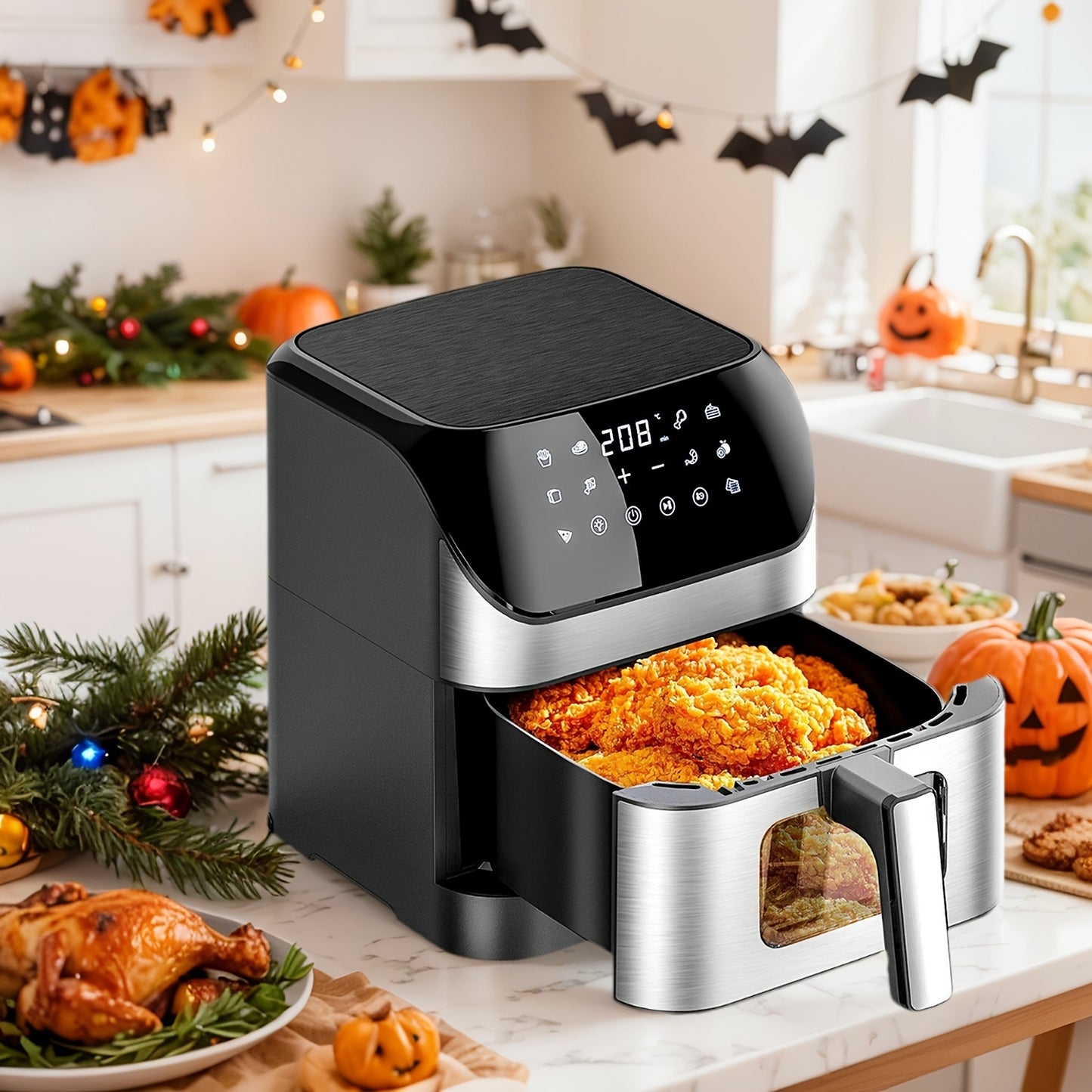 Friggitrice ad Aria 9L Oyajia con Finestra - Air Fryer 10-in-1 Acciaio Inox 304 da 1500W