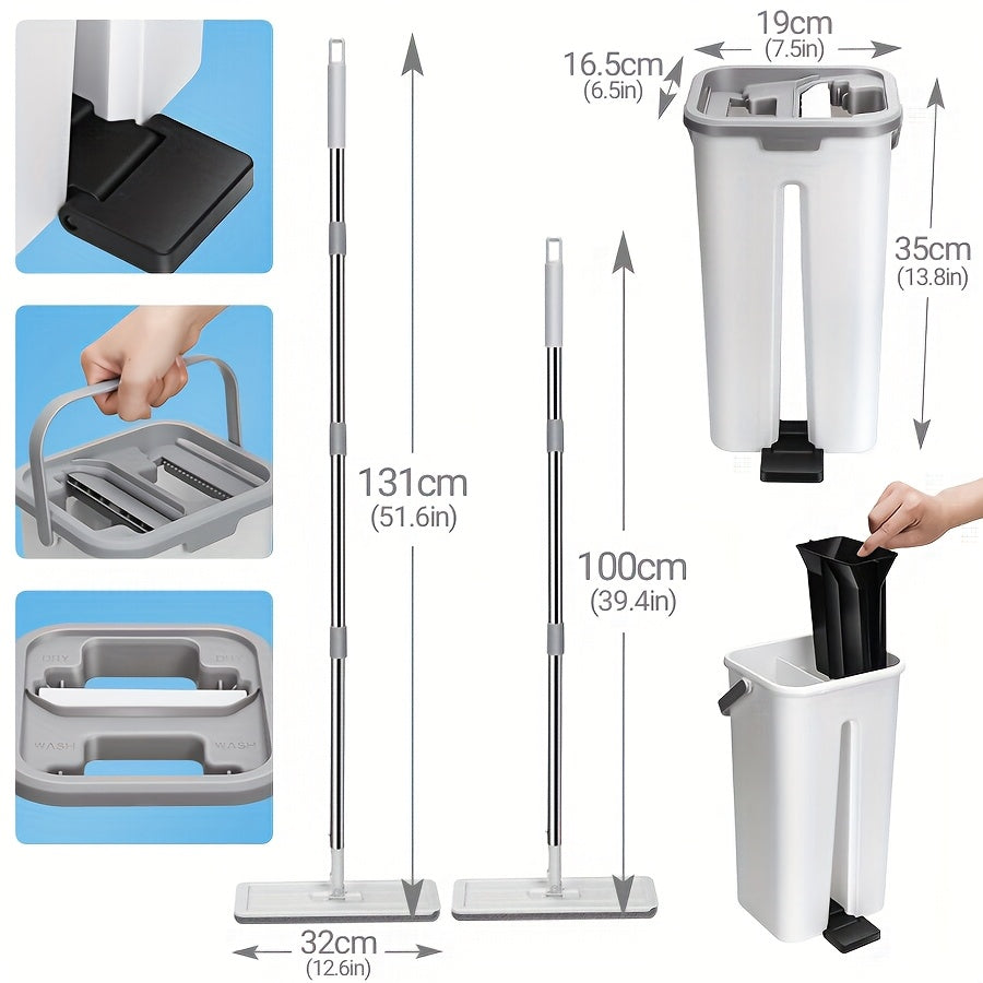 Sistema Mop Piatto con Secchio e 5 Panni in Microfibra - Testa Rotante 360° per Pulizia Pavimenti