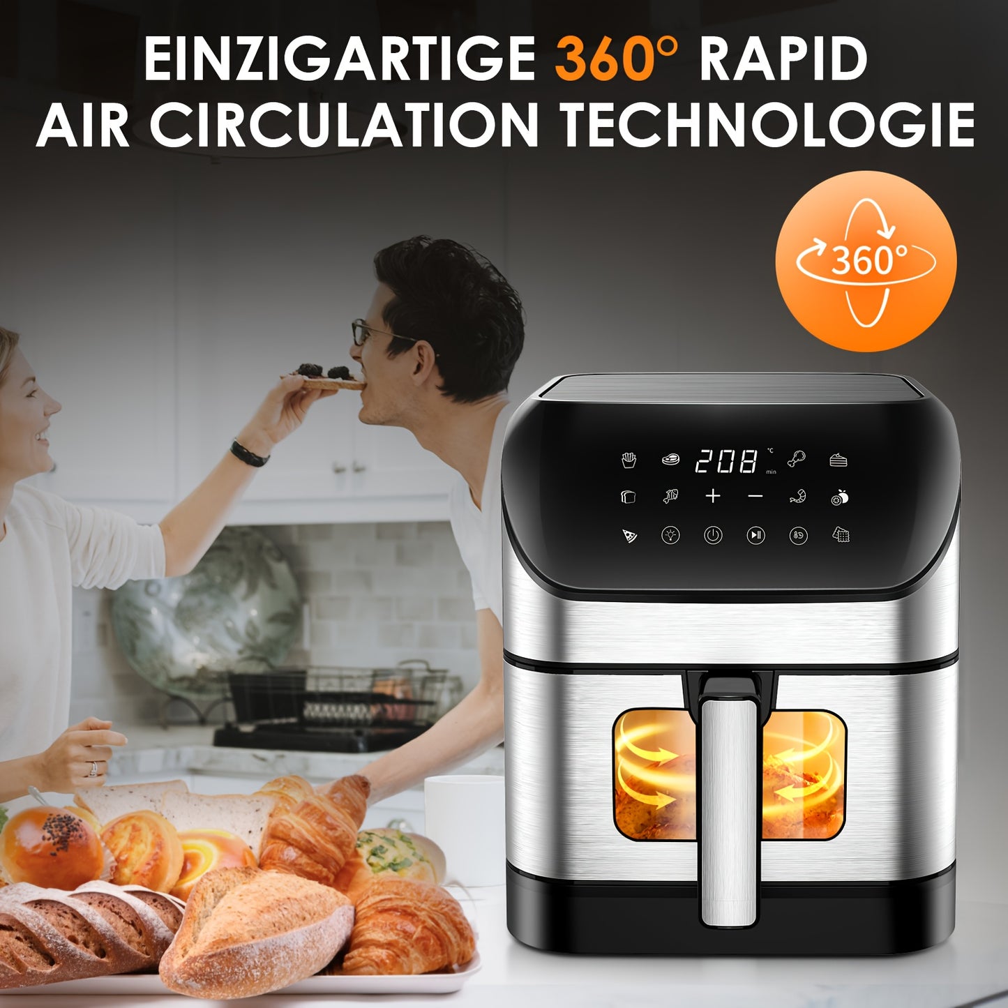 Friggitrice ad Aria 9L Oyajia con Finestra - Air Fryer 10-in-1 Acciaio Inox 304 da 1500W