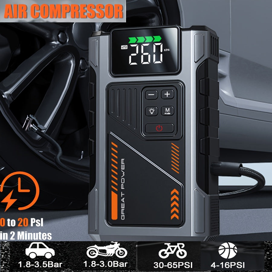 Avviatore Emergenza Auto 12000mAh 6000A con Compressore Aria 150PSI - Jump Starter Power Bank 12V con Display LCD per Auto e Moto
