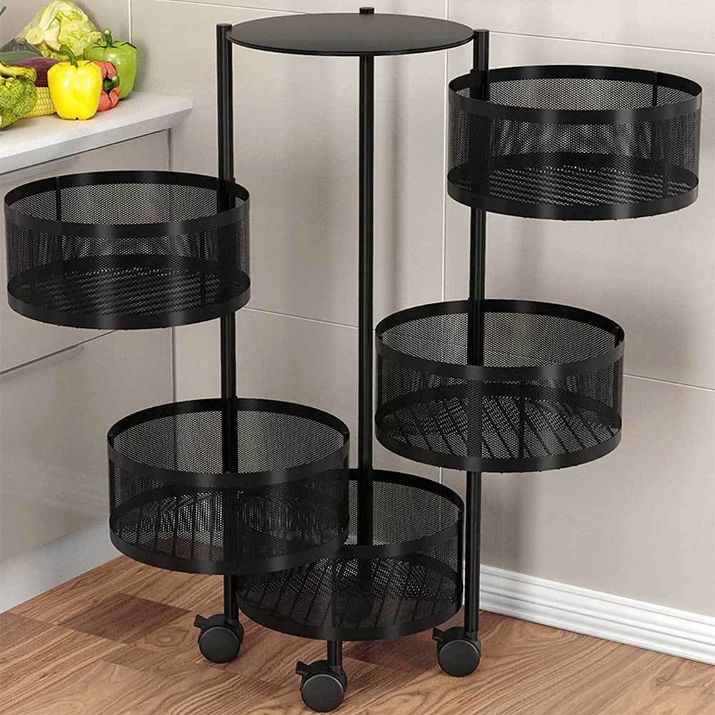 5-Tier Metal Kitchen Trolley Cart with 360° Wheels - Rolling Storage Organizer