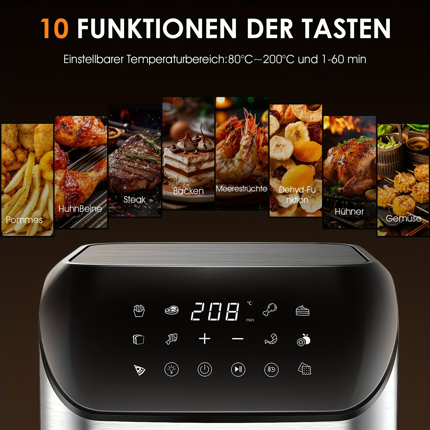Friggitrice ad Aria 9L Oyajia con Finestra - Air Fryer 10-in-1 Acciaio Inox 304 da 1500W
