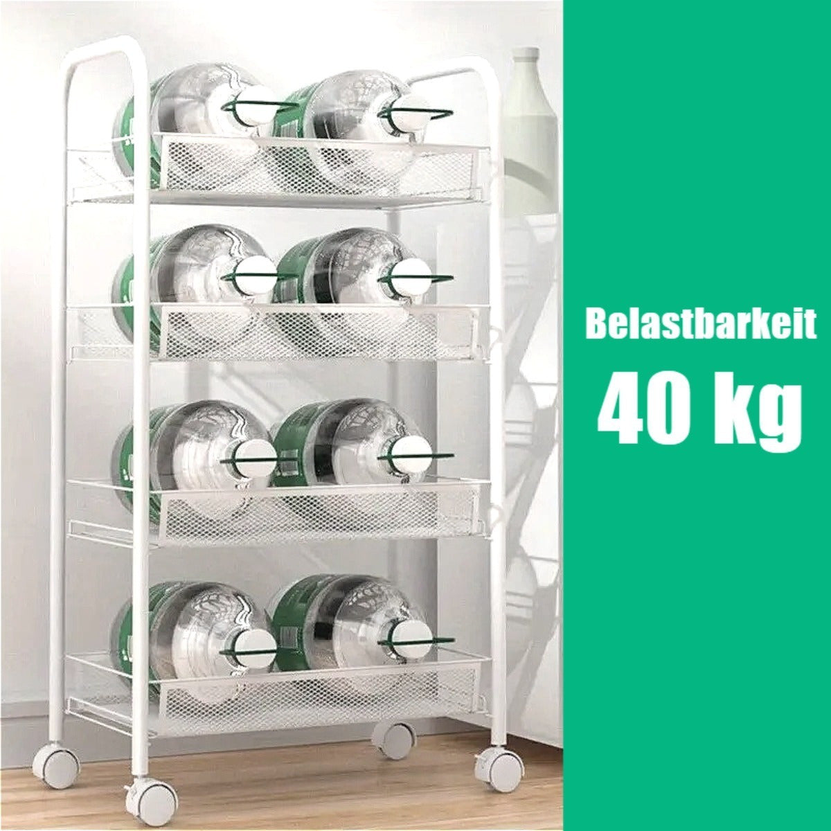 Carrello 4 Ripiani con Ruote Girevoli 360° - Capacità 40kg - Ripiani Regolabili per Cucina Bagno Ufficio