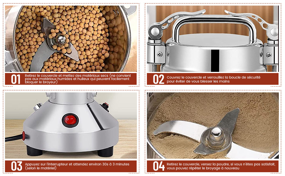 150g Mulino per farina elettrico 220V Grana di erbe Spezie Smerigliatrice per cereali, 28000r/min Smerigliatrice portatile Rettificatrice a 3 lame