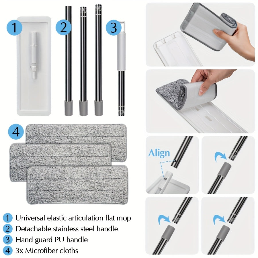 Sistema Mop Piatto con Secchio e 5 Panni in Microfibra - Testa Rotante 360° per Pulizia Pavimenti