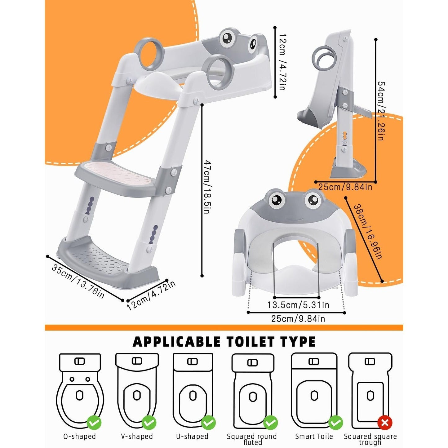 Riduttore WC per Bambini con Scaletta - Regolabile e Pieghevole con Gradini Antiscivolo