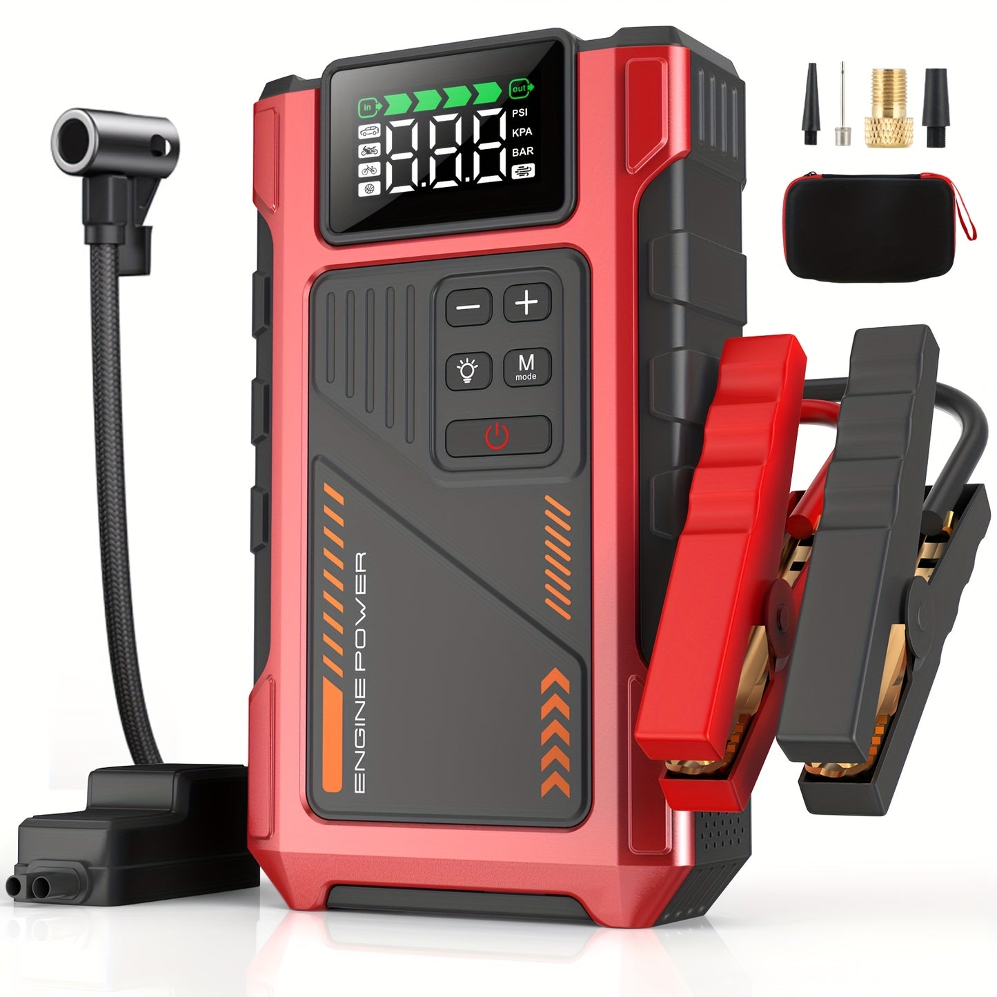 Avviatore Emergenza Auto 12000mAh 6000A con Compressore Aria 150PSI - Jump Starter Power Bank 12V con Display LCD per Auto e Moto