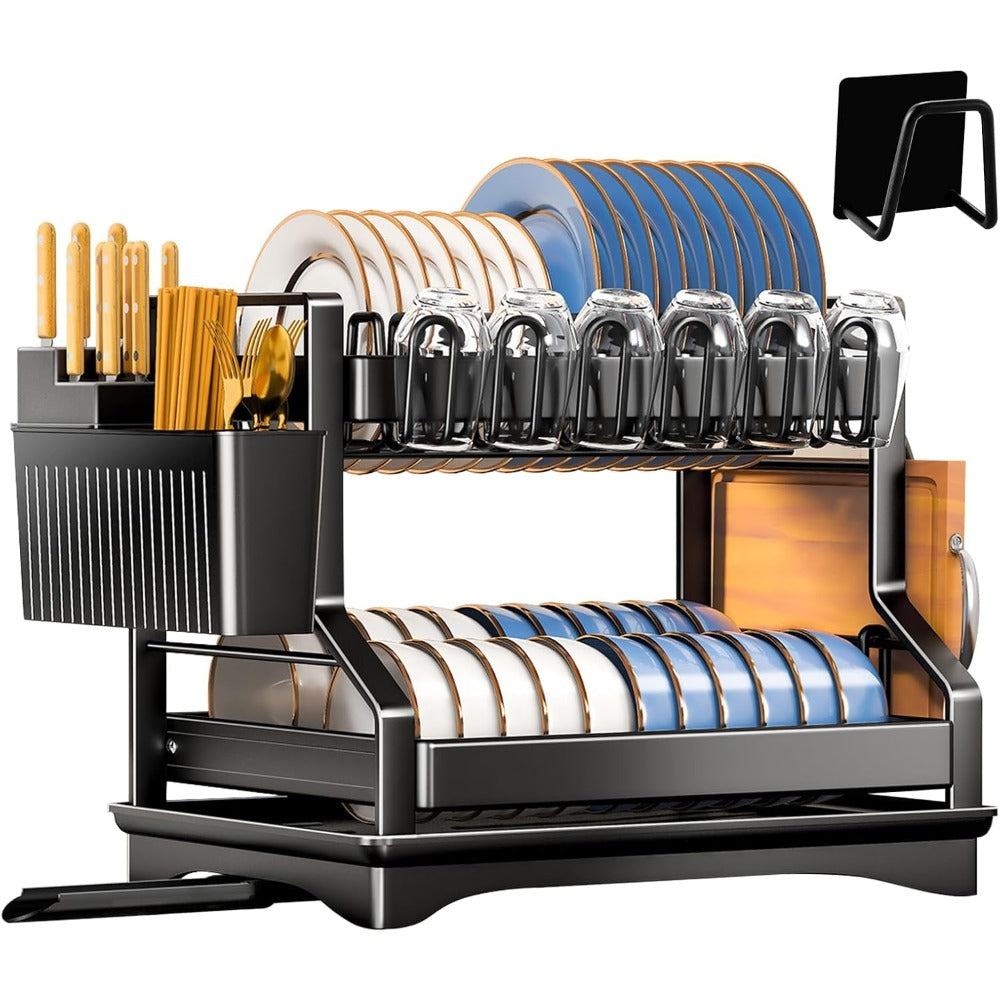 3-Tier 2-tier Kitchen Dish Rack Dish Drying Rack Drainboard Set Rust-Proof Dish Drainer with Utensil Holder Dinnerware Storage