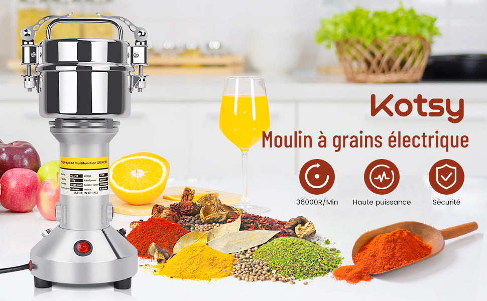 150g Mulino per farina elettrico 220V Grana di erbe Spezie Smerigliatrice per cereali, 28000r/min Smerigliatrice portatile Rettificatrice a 3 lame