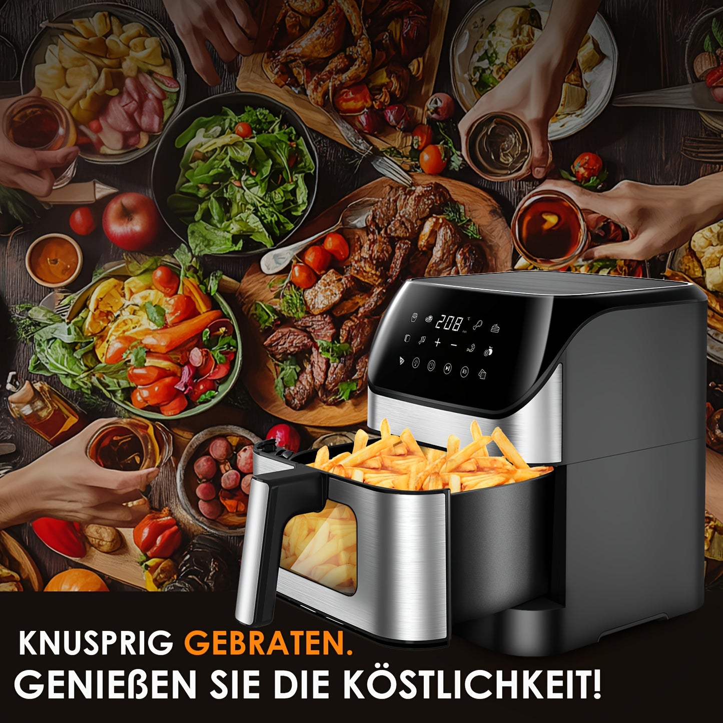 Friggitrice ad Aria 9L Oyajia con Finestra - Air Fryer 10-in-1 Acciaio Inox 304 da 1500W