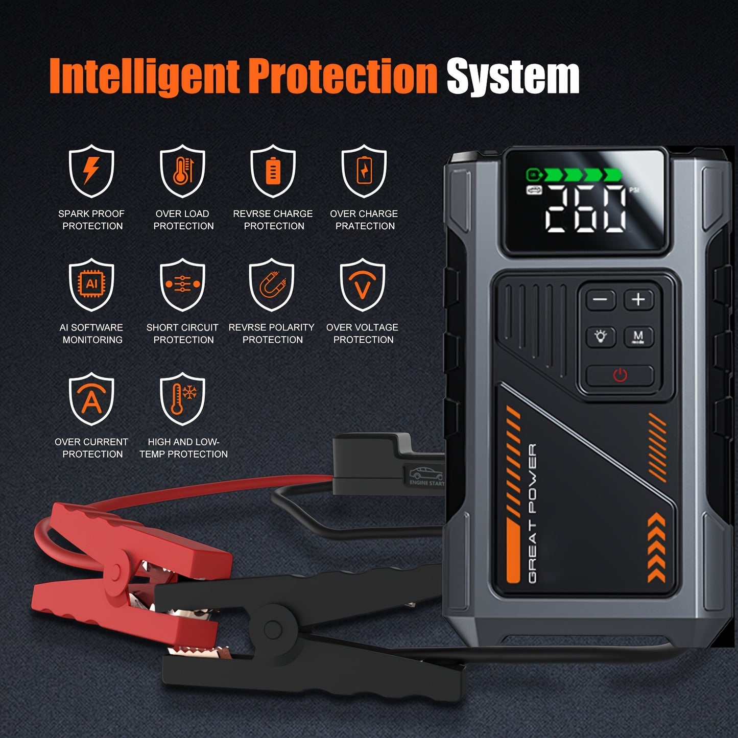 Avviatore Emergenza Auto 12000mAh 6000A con Compressore Aria 150PSI - Jump Starter Power Bank 12V con Display LCD per Auto e Moto