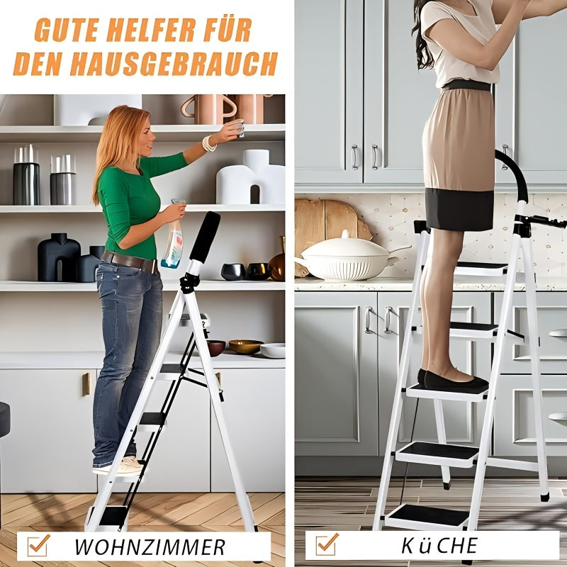 Scala Pieghevole 3-6 Gradini in Metallo | Antiscivolo, Robusta e Portatile per Casa e Officina