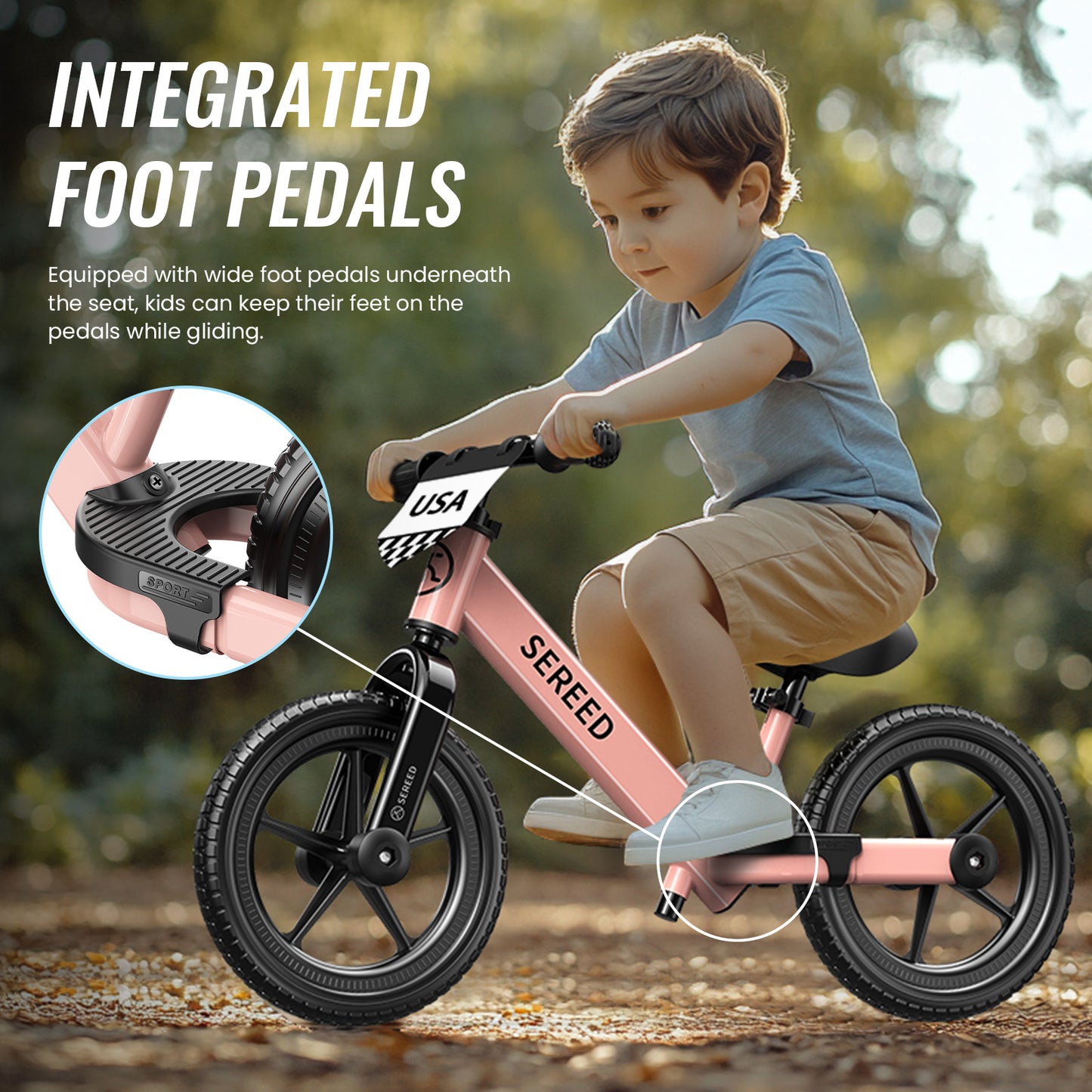 SEREED Balance Bike, 2025 Upgrade Toddler Balance Bike for 2-5 Years Old Boys & Girls, No Pedal Kids Bicycle Toys, Tool-Free Adjustment, Customize Plate with Stickers,