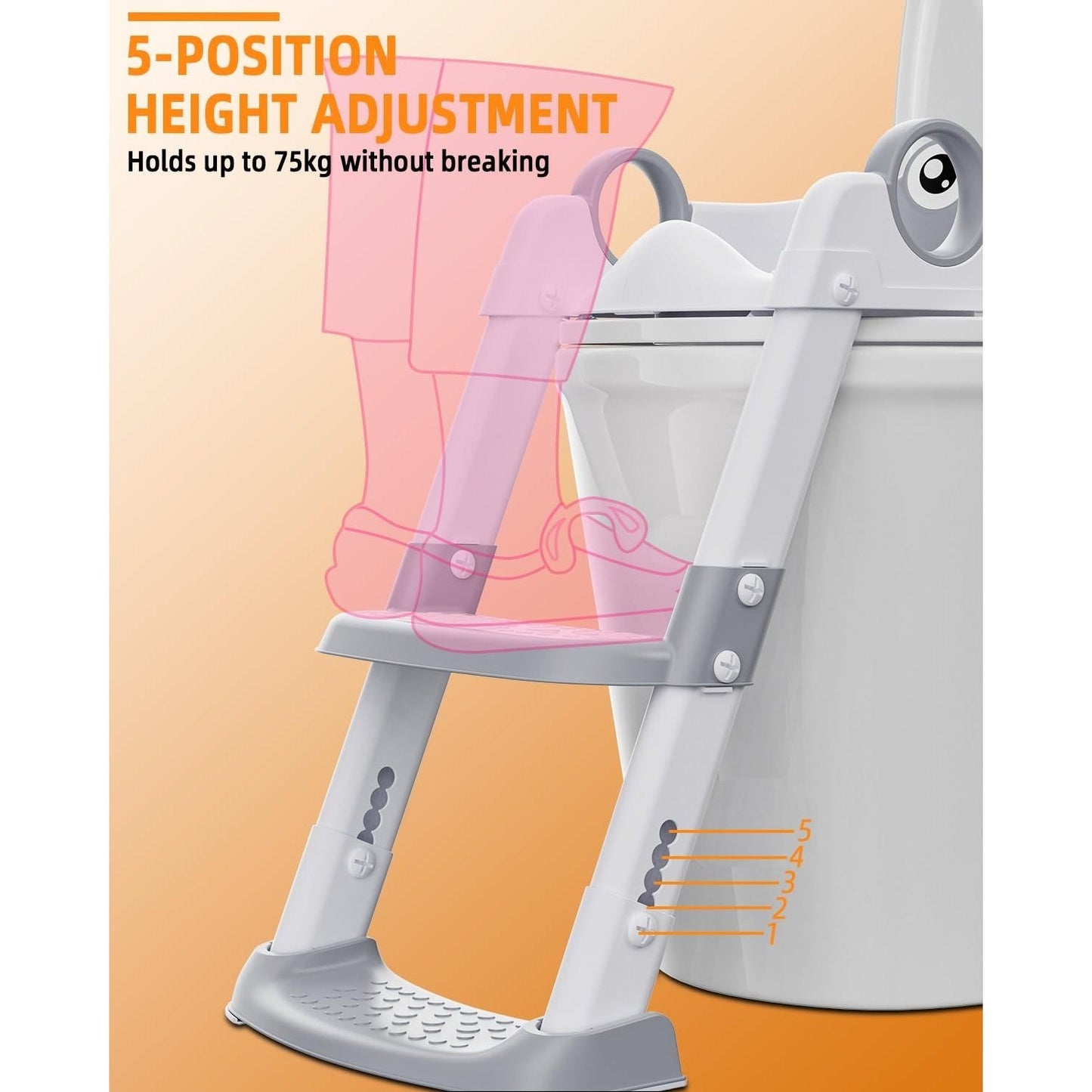 Riduttore WC per Bambini con Scaletta - Regolabile e Pieghevole con Gradini Antiscivolo