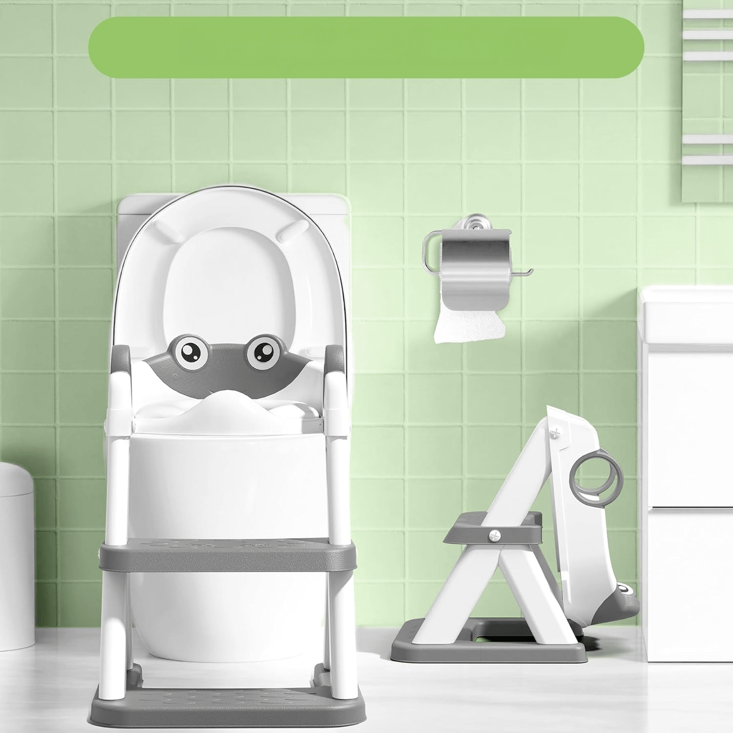 Riduttore WC per Bambini con Scaletta - Regolabile e Pieghevole con Gradini Antiscivolo