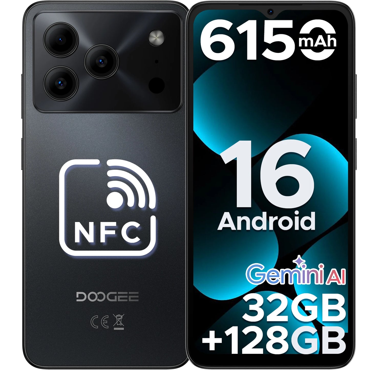 DOOGEE Note56 Pro Smartphone 32GB + 128GB Android 16 6150mAh Batteria 6.56 ''90Hz Schermo 13MP + 8MP Widevine L1 NFC Telefono cellulare