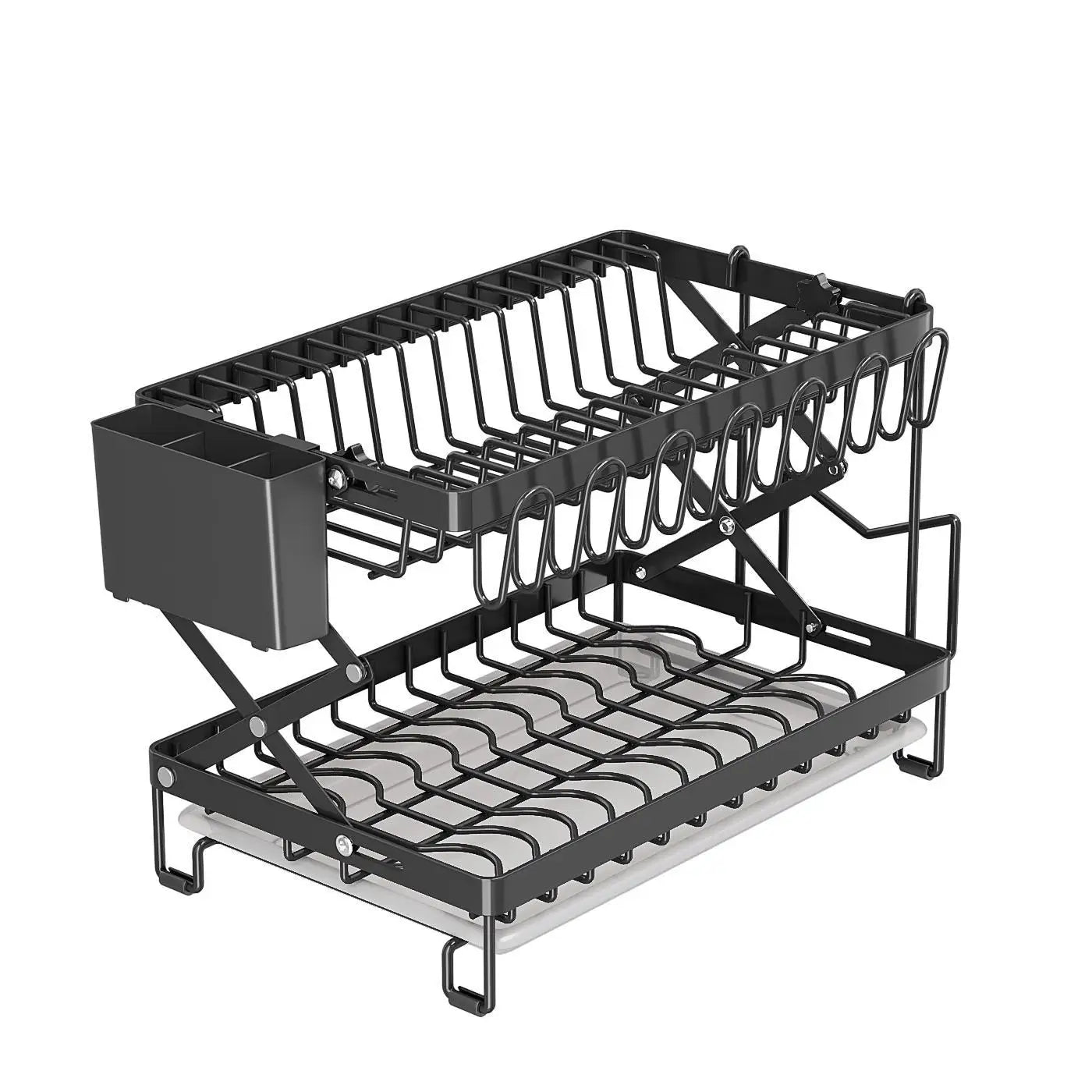 2 Layers Dish Drying Rack With Drainboard Household Dish Storage Holder Carbon Steel Sink Kitchen Organizer with Cutlery Holder