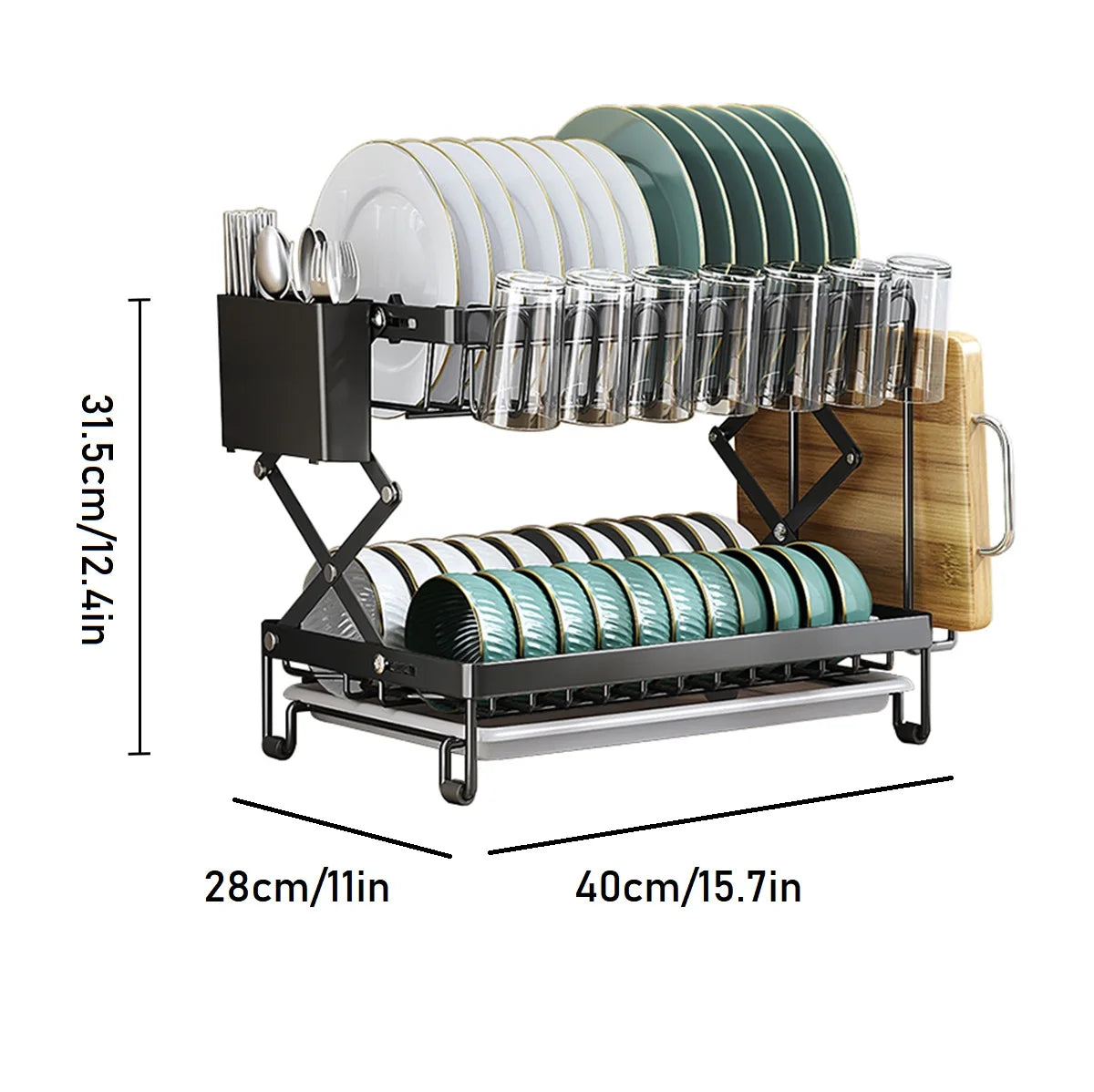2 Layers Dish Drying Rack With Drainboard Household Dish Storage Holder Carbon Steel Sink Kitchen Organizer with Cutlery Holder