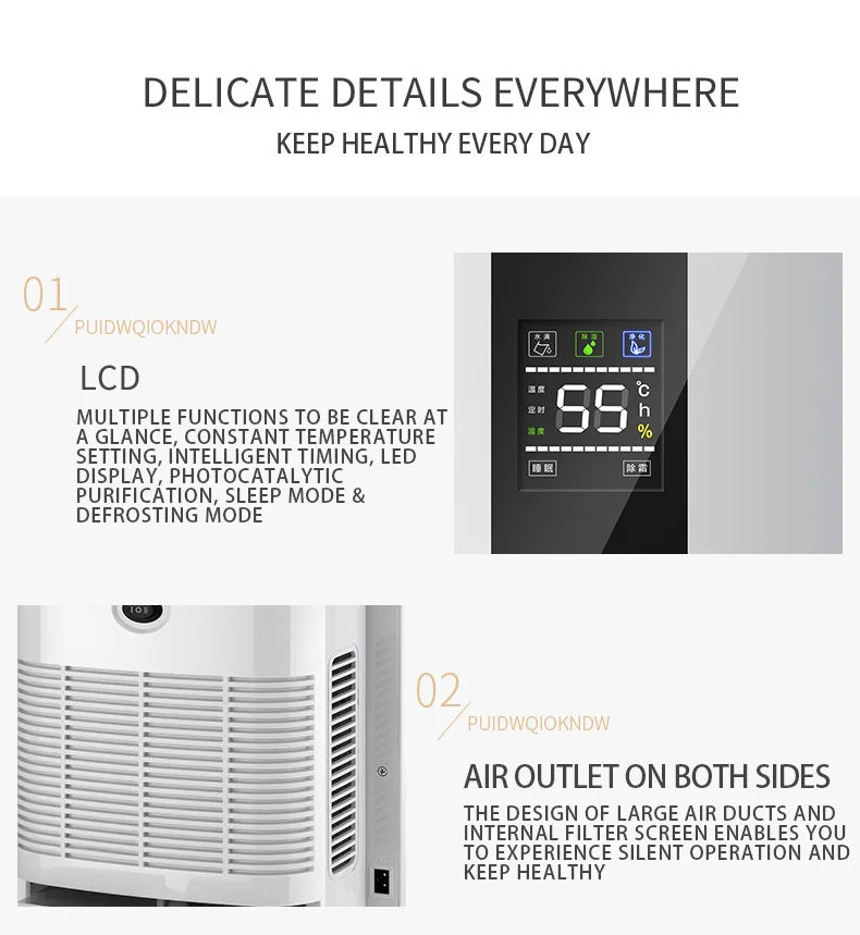 Dehumidifier and Air Purifier 2 in 1 Moisture Absorber Household Mute Bedroom Basement Remote Control Timing External Water Pipe