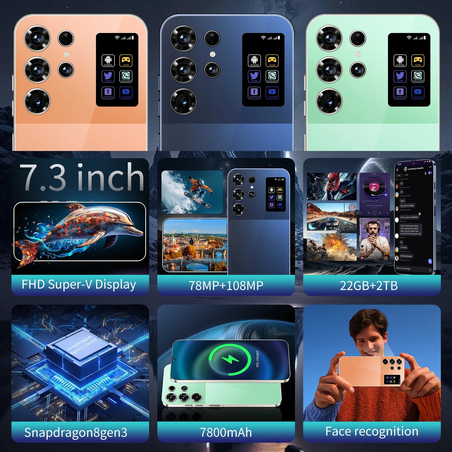 Smartphone S26 Ultra 7.0" HD - 48MP+72MP - 16GB RAM 1TB ROM - 7000mAh - 5G Android 14