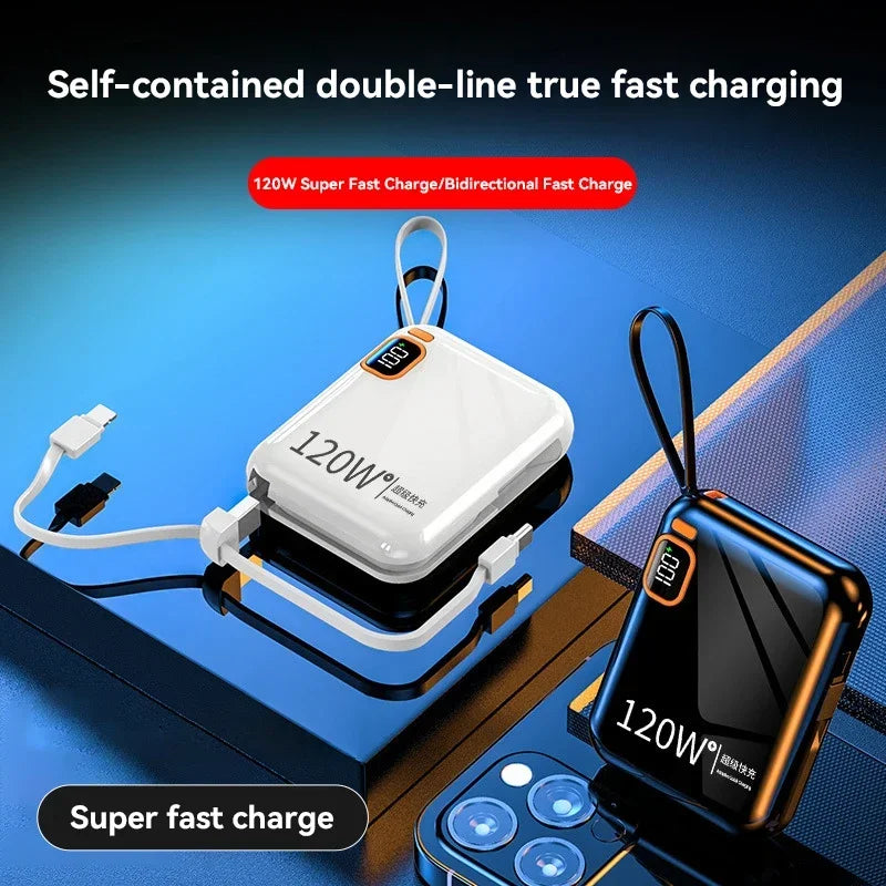 100000mAh 120W Portable Power Bank High Capacity Cable TwoWay Fast Charging Mini Power Bank for iPhone Samsung Xiaomi Huawei New