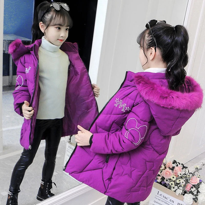 Big Size Winter Girls Jackets Keep Warm Thicken Christmas Coat Autumn Hooded Zipper Waterproof Outerwear Kids Clothes 3-12 Years