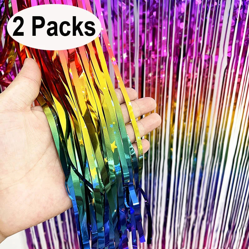 (Copy) Tende Decorative Oro Nero 2 Pezzi - Frangia Foil Metallico per Feste Laurea 2026 Compleanno Matrimonio