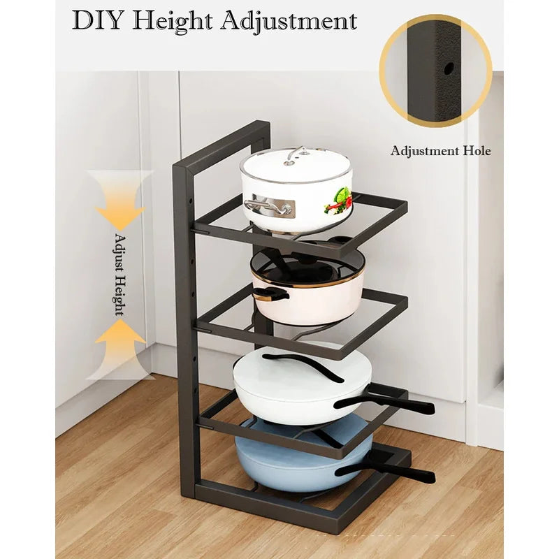 Organizzatore Pentole e Padelle 4 Livelli - Porta Pentole Regolabile in Acciaio per Cucina