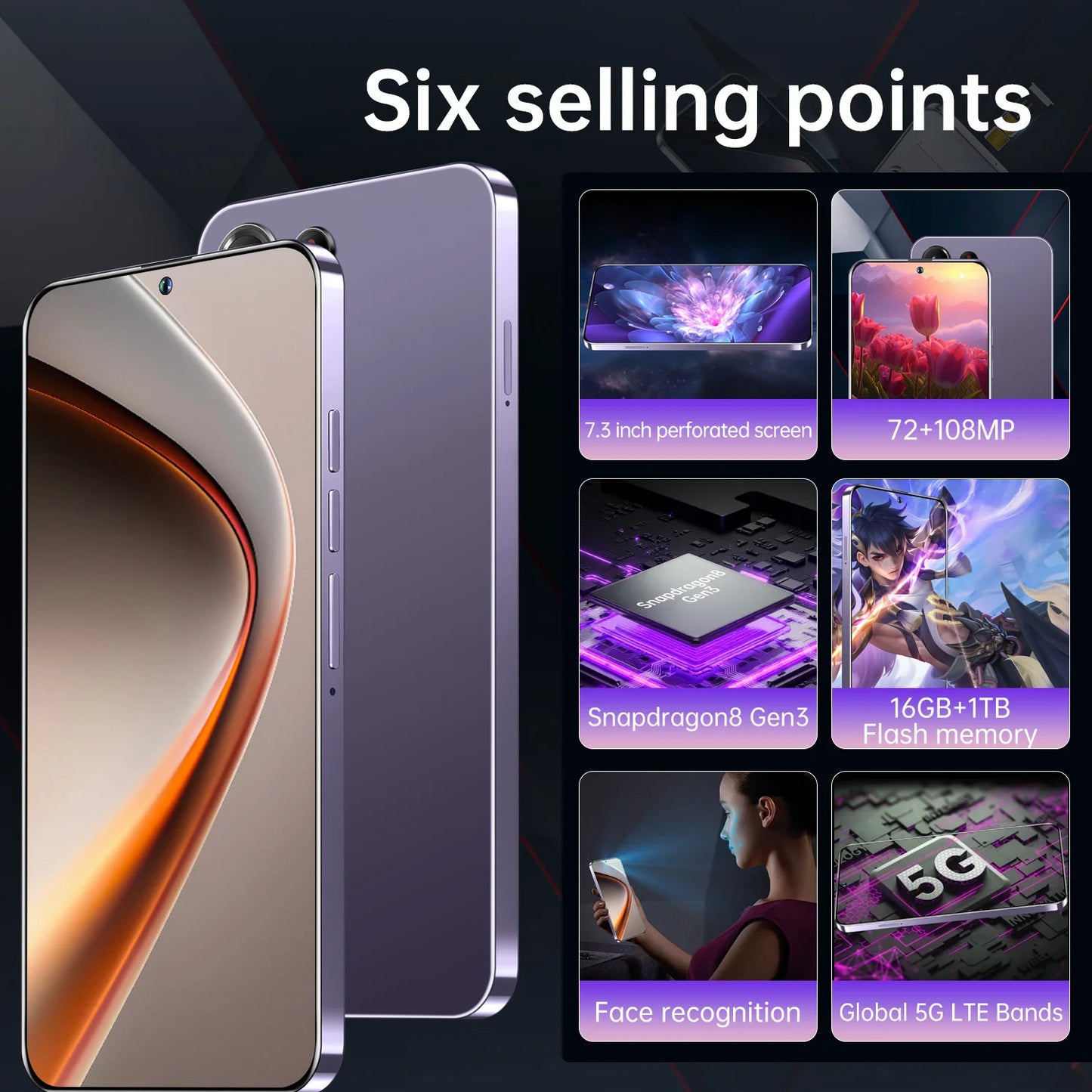 Brand New 14T Pro Smartphone 5G 7.3HD Dual SIM Card 22G+2TB Cell Phone 8000mAh Android Global Version Mobile Phones Cellphones