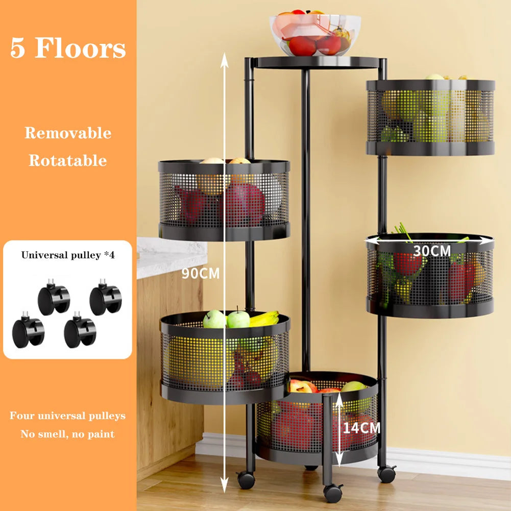 Tier Rotating Storage Shelves Rack Fruit and Vegetable Storage Baskets Removable Basket Shelf Organizer For Kitchen