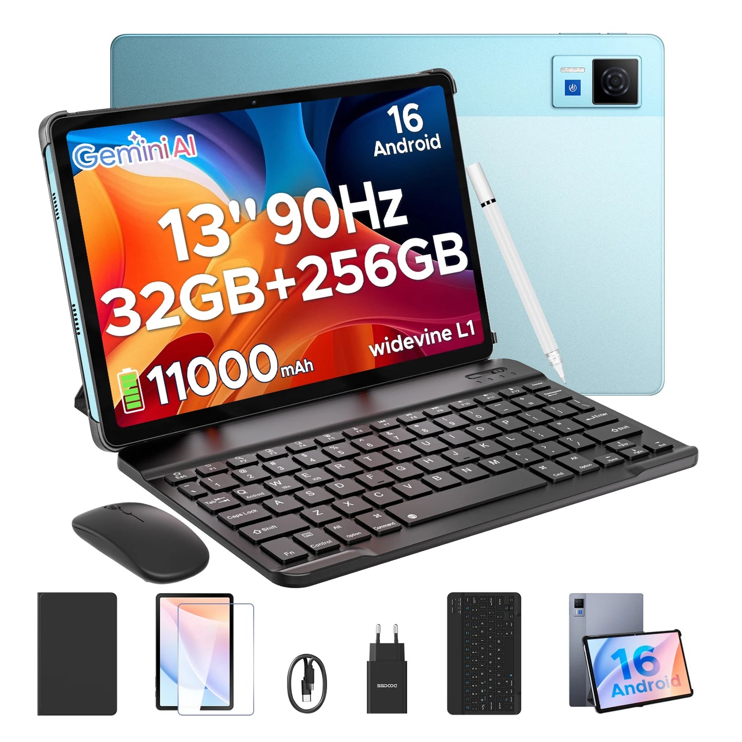 Tablet Android 16 2-in-1 da 13 Pollici - 32GB RAM, 256GB ROM, Gemini AI, Widevine L1