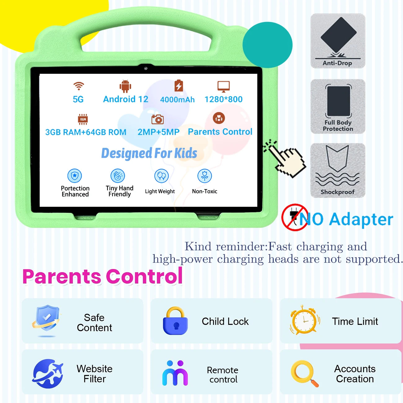 10.1 Inch Kid Tablet Android 3GB RAM 64GB ROM 4G WiFi 4000MAH Battery Dual Camera Children's Gift Kids Software Toys Tablets