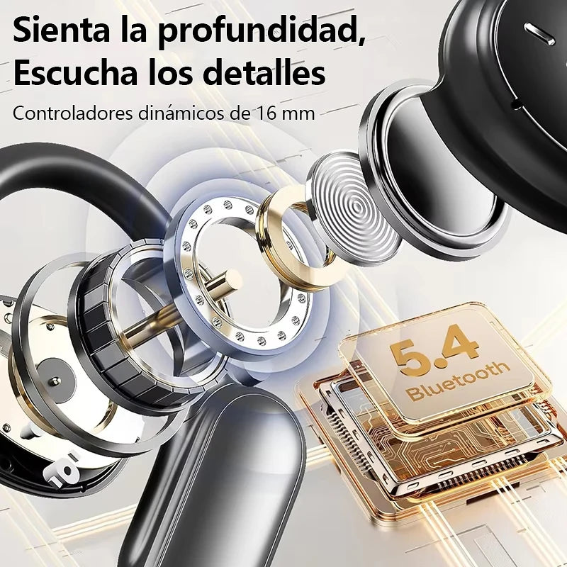 PAXA Openair5 AI Inteligente Inalámbrico Bluetooth 5.4 Headphones Alto Sonido Music Gaming Earphones HD Call AI Translation