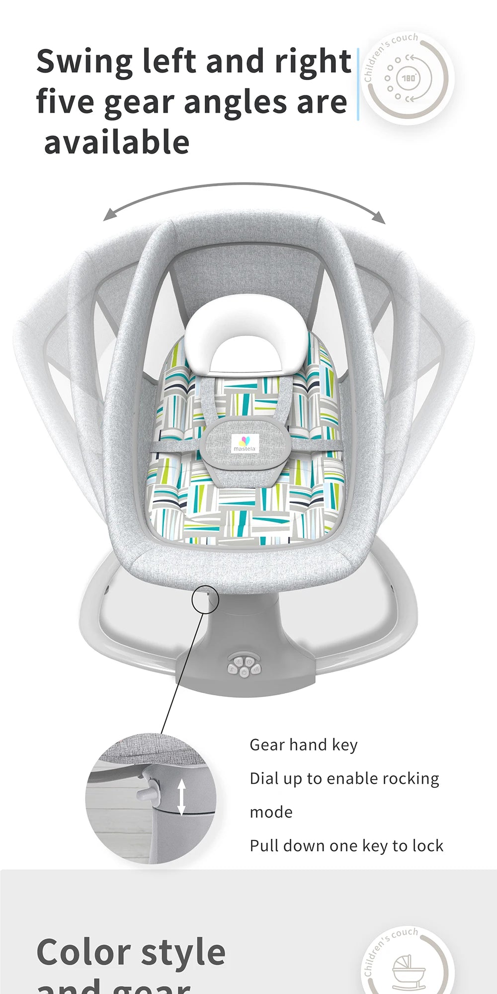 Culla Elettrica Bluetooth con Zanzariera - Sedia a Dondolo Multifunzionale per Neonati 0-36 Mesi