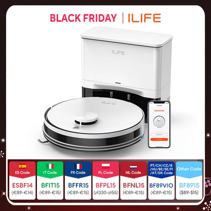 ILIFE A30 PRO 5000Pa Suction, Robot Vacuum and Mop Combo, Self emptying, 60 day capacity, App/remote, 180 minute running time