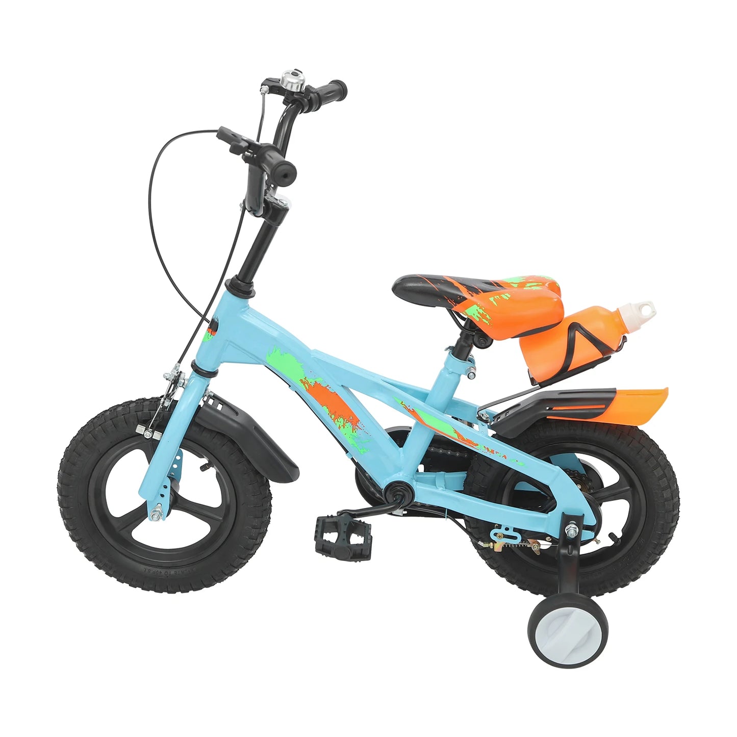 12 Inch Kids Bike Adjustable Beginner Children's Bicycle Load 50kg w/Training Wheels + Water Bottle for 2-5 Year Old, Blue/White