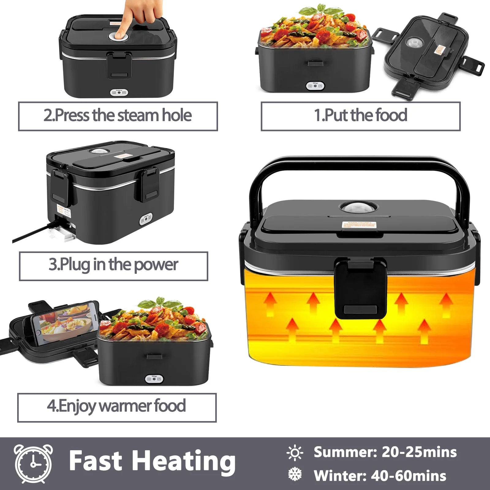 Lunch Box Elettrico Portatile 1.8L – Scalda Pasto 80W con Contenitore in Acciaio Inox 304, Uso Auto 12V/24V, Borsa Termica Inclusa