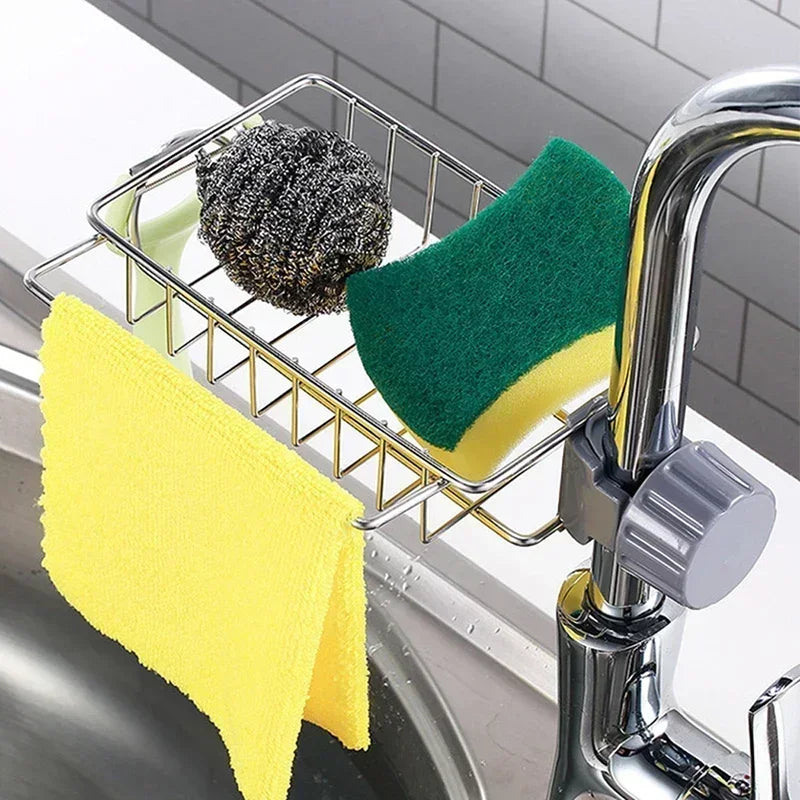 Kitchen Stainless Steel Sink Drain Rack Sponge Storage Faucet Holder Soap Drainer Towel Rack Shelf Organizer Kitchen Accessories