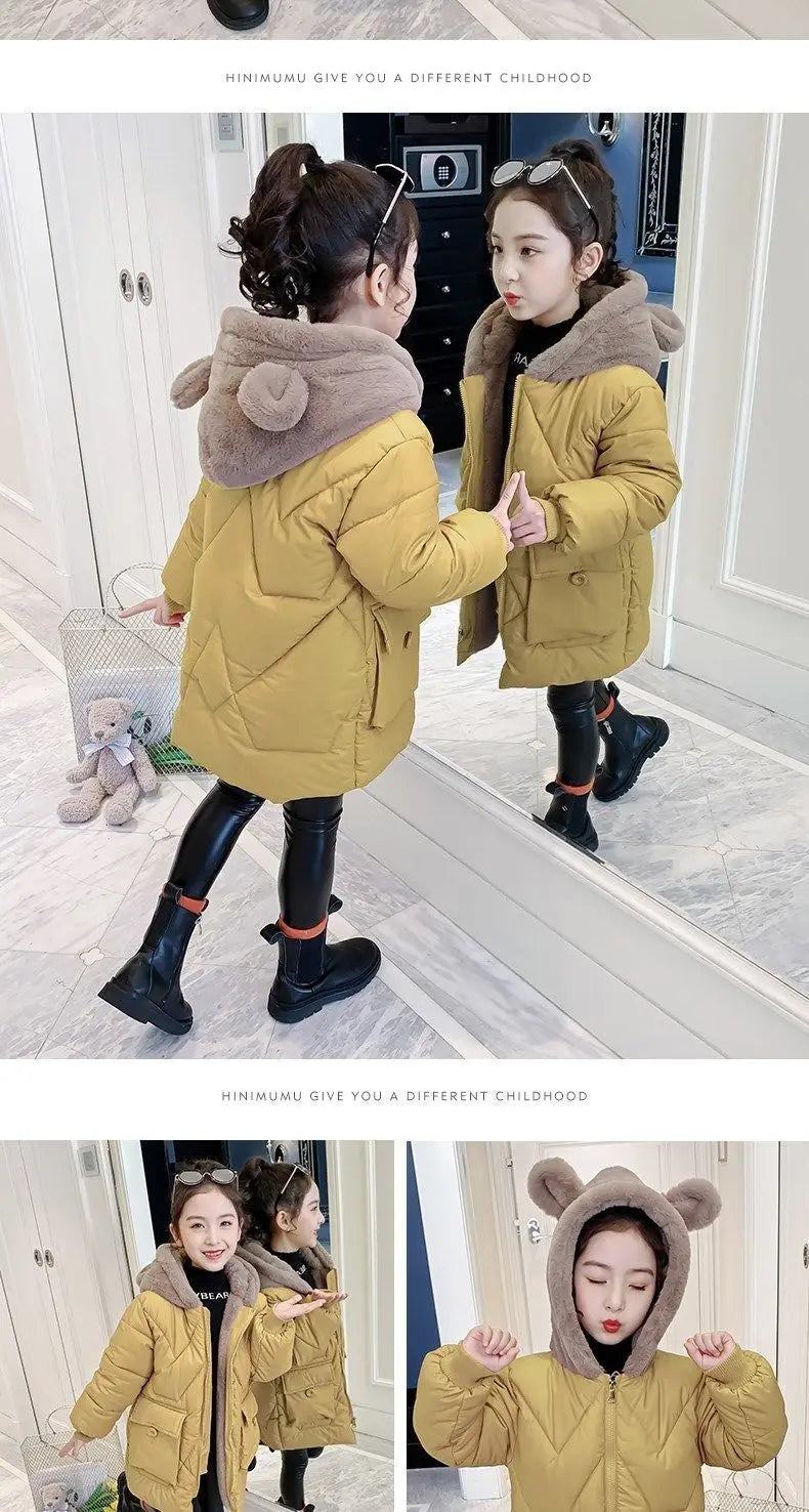 Big Size Winter Girls Jackets Keep Warm Thicken Christmas Coat Autumn Hooded Zipper Waterproof Outerwear Kids Clothes 3-12 Years