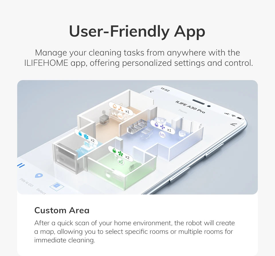 ILIFE A30 PRO 5000Pa Suction, Robot Vacuum and Mop Combo, Self emptying, 60 day capacity,  App/remote , 180 minute running time