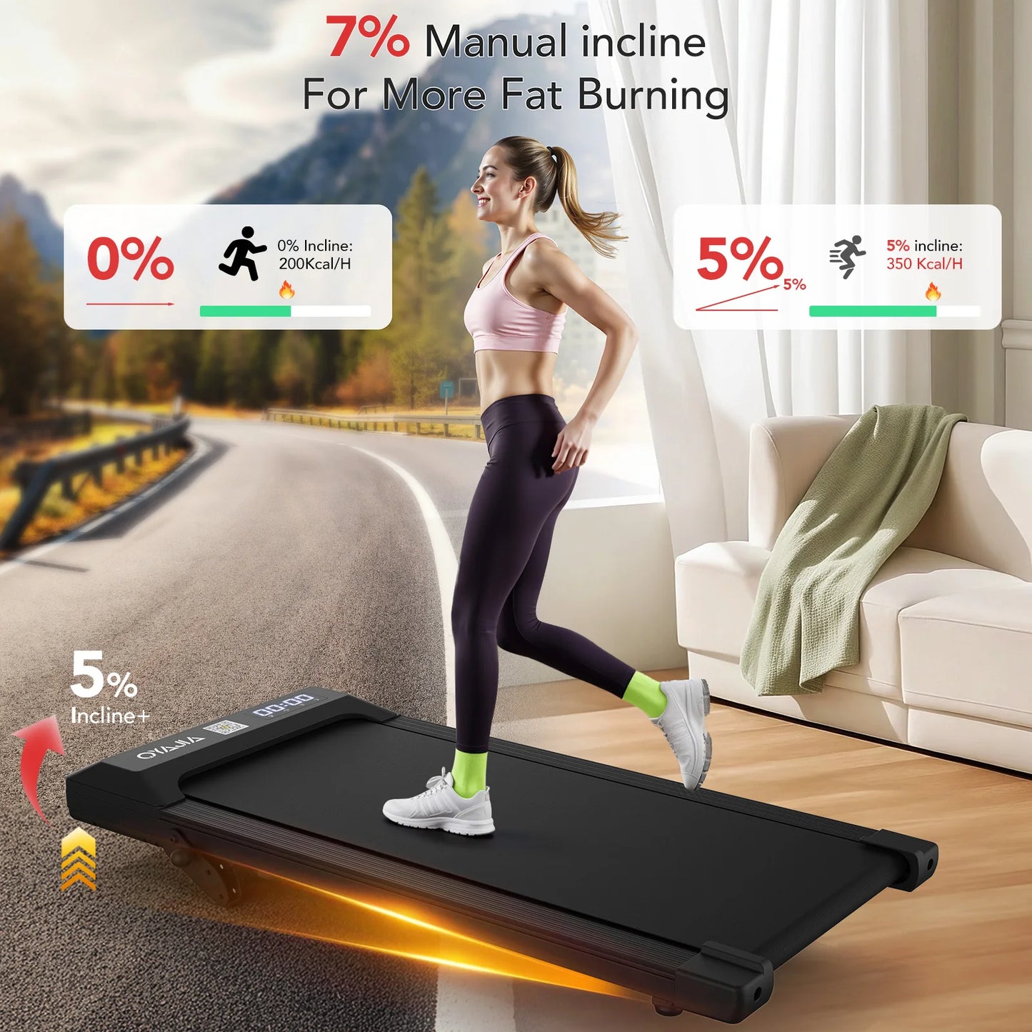 Treadmill with Remote, App & Button Control | LED Display | Safety Clip | Bluetooth Music | Quiet for Home/Office