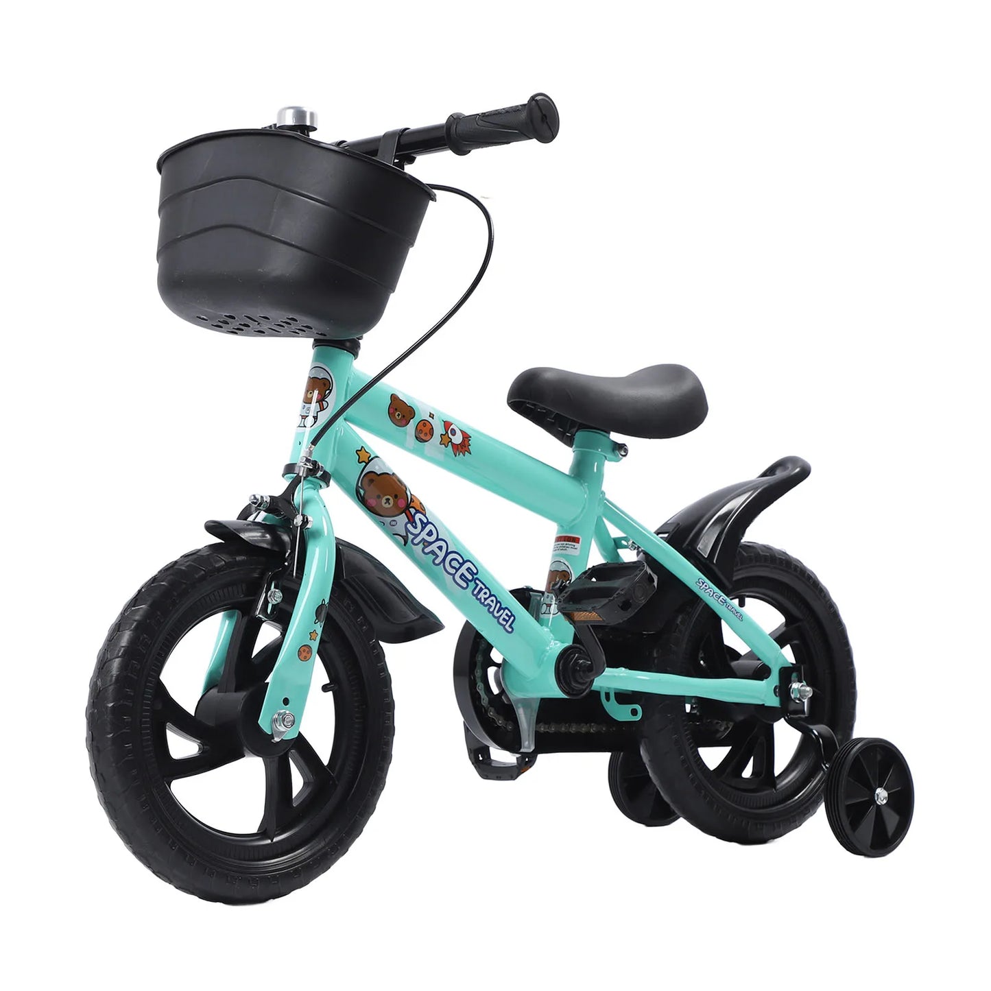 12 Inch Kids Bike Stable Riding High Carbon Steel Frame Baby Bicycle with Training Wheels for 2‑6 Years Old Children Green