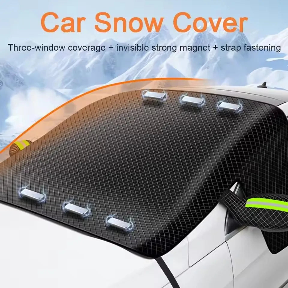 Car Half Cover Snow Shield 5 Magnetic Strips Thickened Waterproof UV Protection Sun Shade with Reflective Strips & Straps Auto E