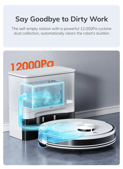 ILIFE A30 PRO 5000Pa Suction, Robot Vacuum and Mop Combo, Self emptying, 60 day capacity, App/remote, 180 minute running time
